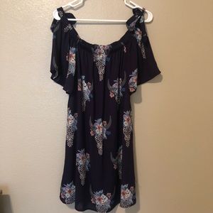 Fantastic Fawn Off-The-Shoulder Tie Steer Print Dress
